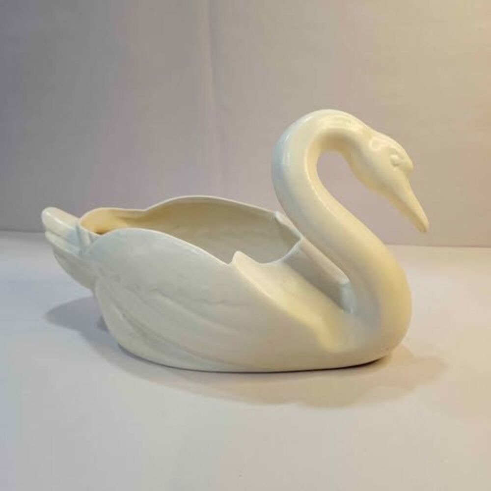 Vintage White Ceramic Swan Planter